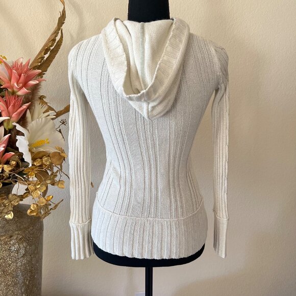Justice Y2K Cable Knit Hooded Button Up Glitter Thread Ivory Cream Sweater XS - Picture 5 of 8
